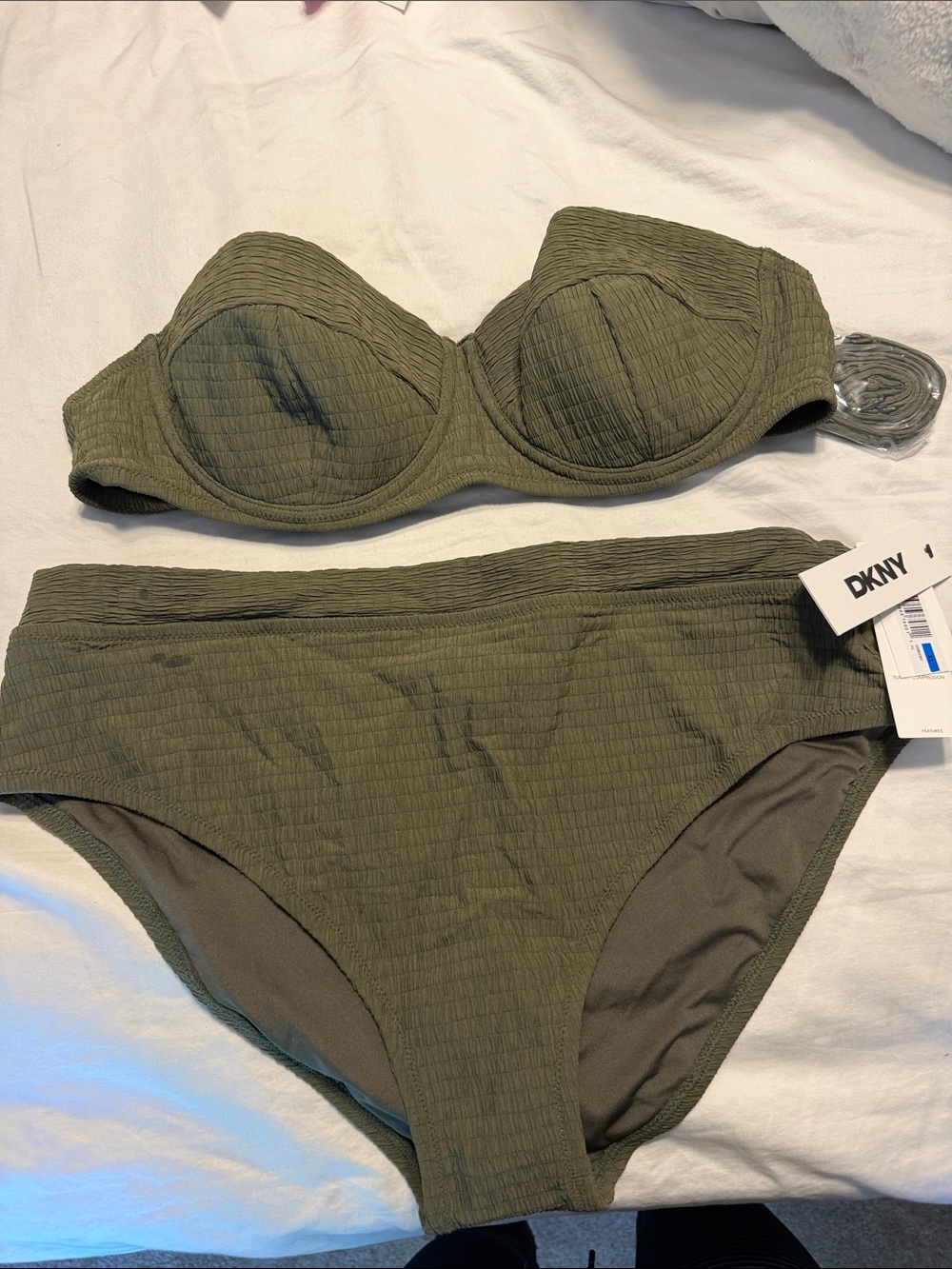 DKNY Olive Textured Bandeau Bikini Set